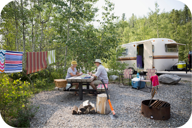Image of a couple in front of an RV